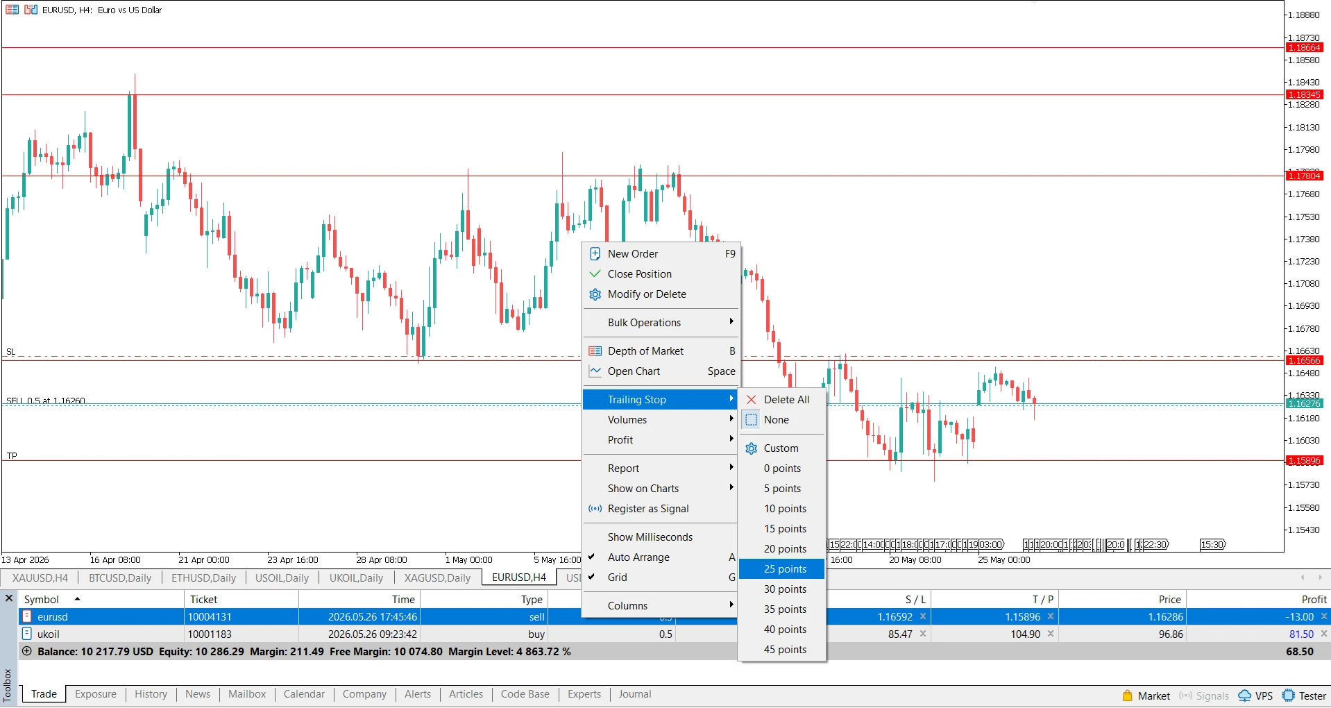 How to Set a Trailing Stop in MT5